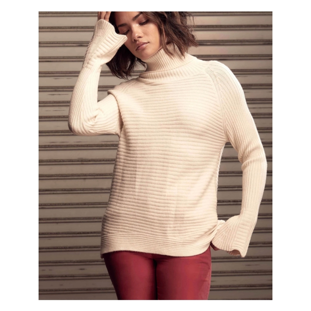SAGE The Label Tiana Sweater Cream Ribbed Turtleneck Bell Sleeve Top XS